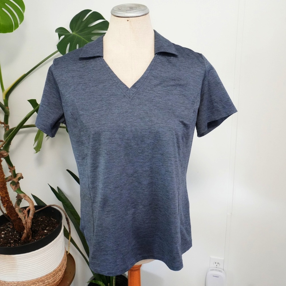 Lady Hagen Polo Shirt Womens Medium Gray Space Dye V-Neck Golf Tennis Activewear